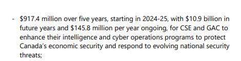 One thing I just noticed in Canada's latest Budget 2024 is a specific addition to the creation of a Cyber Command to 'protect Canada's economic security and respond to evolving national security threats.'

Sounds like Canada has #ransomware groups in its sights.

#canmiltwitter