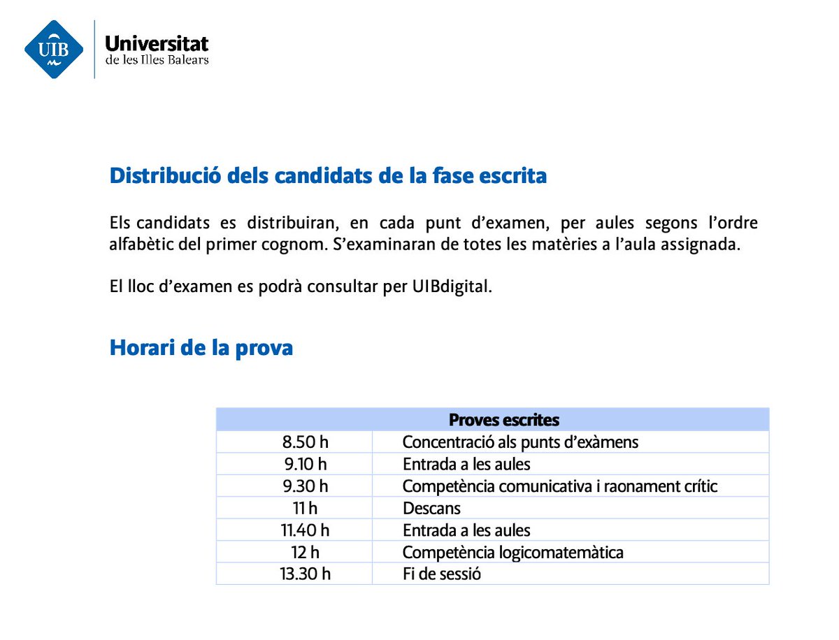 Demà, al Campus de la UIB i a les seus universitàries de Menorca i d’Eivissa-Formentera es realitzen les proves escrites d'aptitud personal (PAP_Edu) per poder accedir als graus d'#Educació de la #UIB! @PortUIB #SeràsUIB. Molta sort a totes les persones que s’hi presenten.