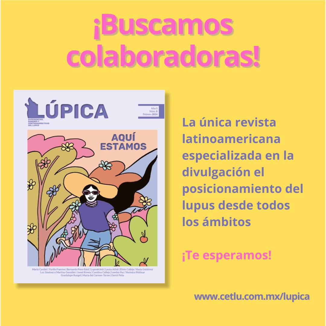 Sabemos que hay mucho talento entre nosotras: ¿Quieres ser colaboradora? Lúpica es la única revista latinoamericana especializada en la divulgación del lupus desde todos los ámbitos, hecha por personas como tú. Si te interesa colaborar y conocer, escribe antes del 22 de abril a