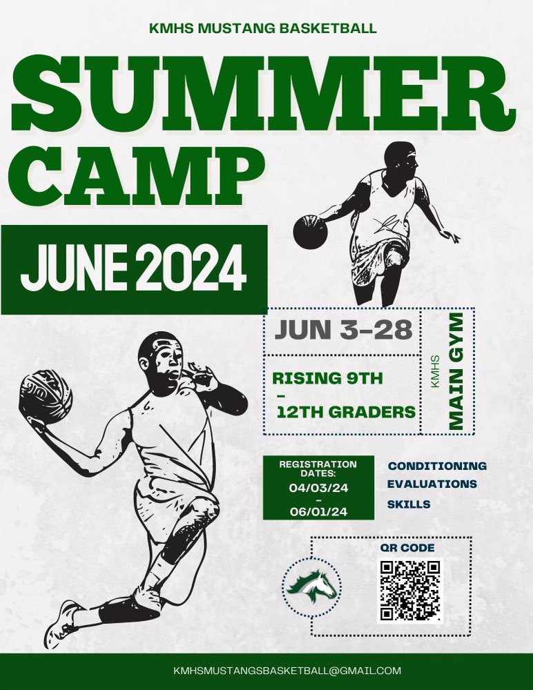 🚨🐎 Registration for the 2024 KMHS Basketball Team Camp is now open! We look forward to having incoming 9th-12th grade students participate with us this summer! You must be currently enrolled at KMHS to participate! 🐎🚨 

Registration link: app.picklejuiceapp.com/a/ureg/open/ev…