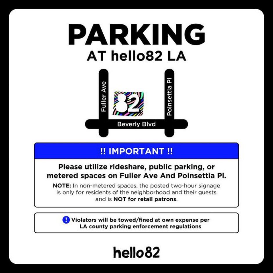 Another week of celebration is here at hello82 LA! 🎉 Reminder, to ensure a fun and safe experience, please keep in mind of our parking guidelines! #hello82 #hello82LA #82playground