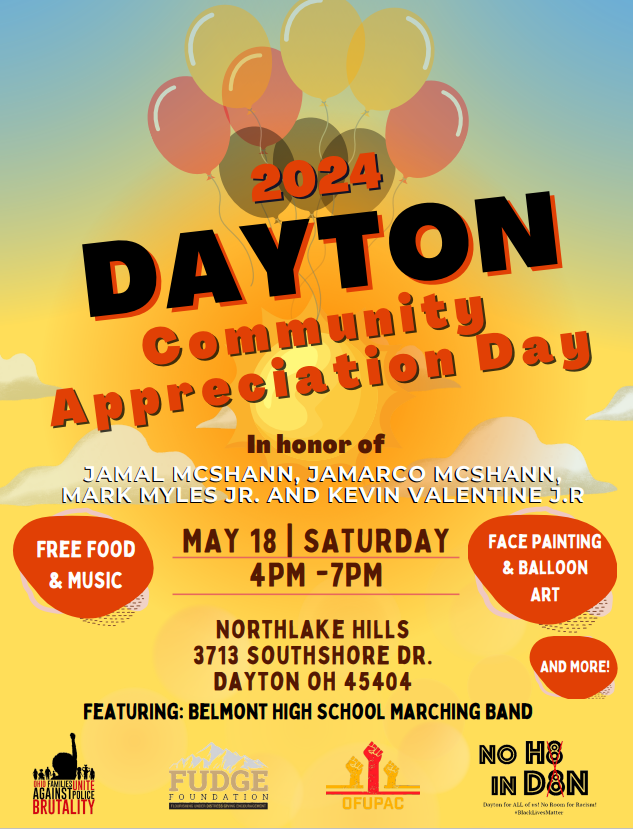 🎉 Save the Date! 2024 Dayton Community Appreciation Day 🎶🎨🎈

🗓️ Saturday, May 18th
⏰ 4:00-7:00 pm
📍 Northlake Hills - Dayton, Ohio