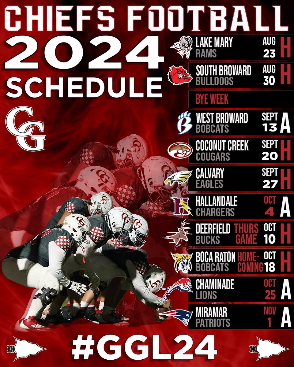 🚨Chiefs Football 2024 Schedule🚨Looking forward to an AMAZING season and seeing you all our at our games #GGL24 #GoChiefs 🔴⚪️🛎🗣