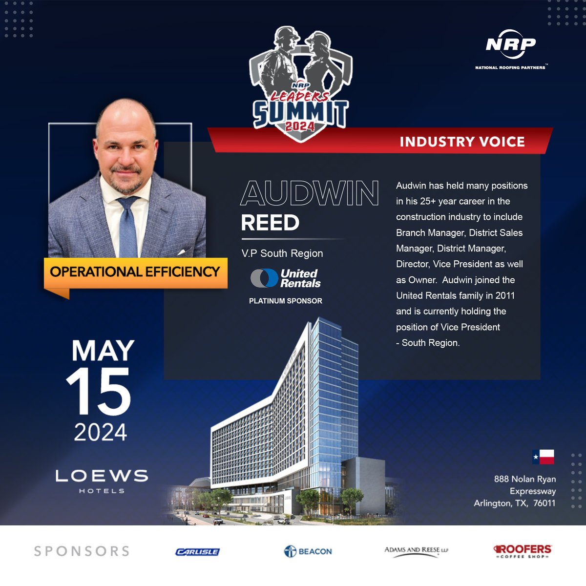 #LeadersSummit2024 Platinum Sponsor Speaker! Audwin Reed- United Rentals current VP - South Region. With over 25 years in the construction industry, Audwin will share insights on Strengthening Partnerships Through Operational Efficiency!

Secure your spot: lnkd.in/gdQjdYYf