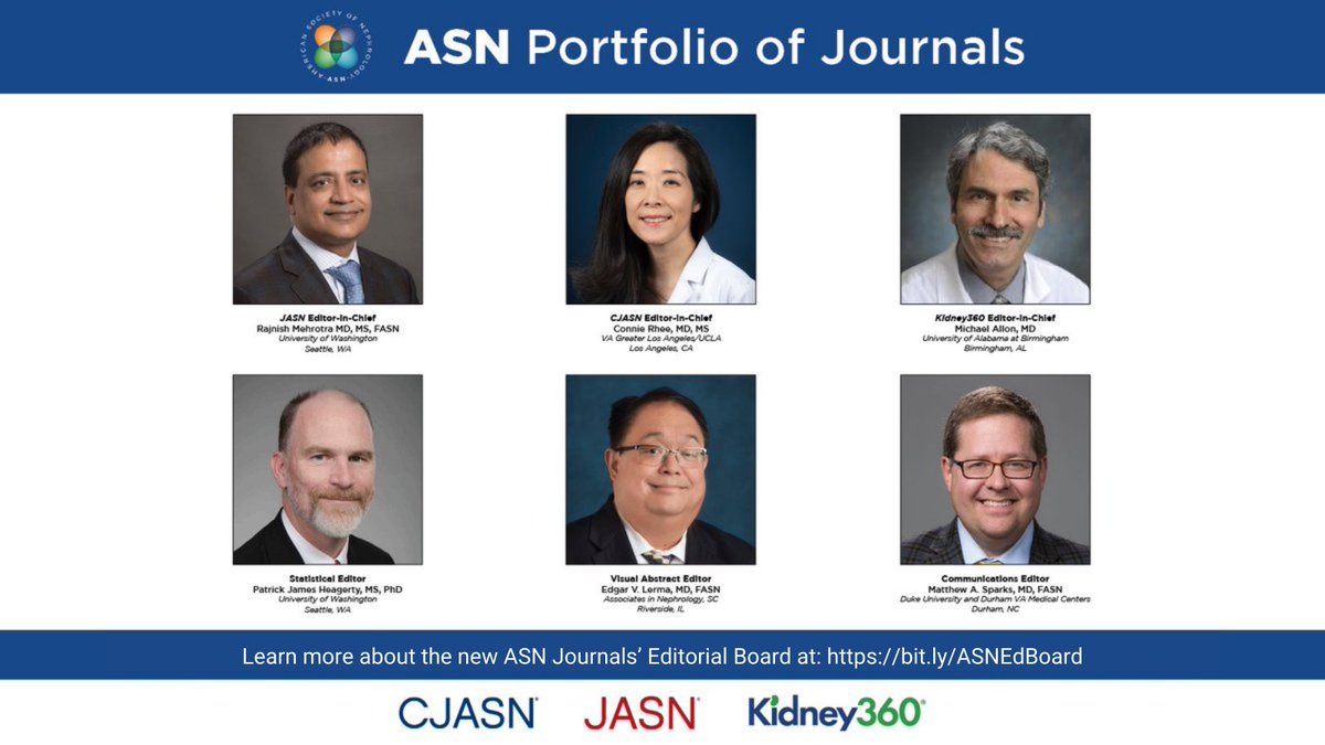 The @ASNKidney Journal editors recently created a new ASN Journals’ Editorial Board. This broader editorial board includes editors who work across all three journals to support JASN, @CJASN, and @ASNKidney360. For more information, visit bit.ly/ASNEdBoard