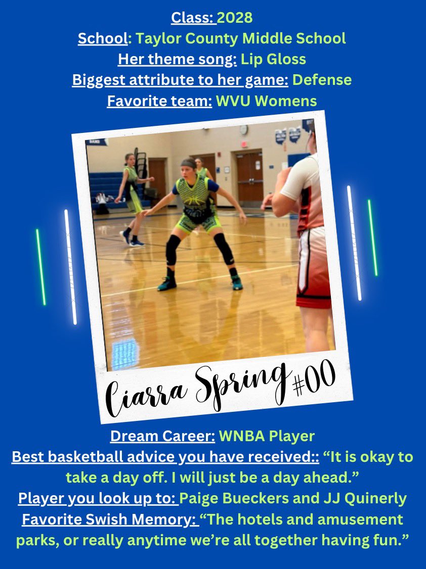 Check out Ciarra Spring with our player spotlight of the day…also known as “Key”!

Check out her player profile below⬇️

wvswish.com/ciarra-spring

#OneSwishFamily💚💙