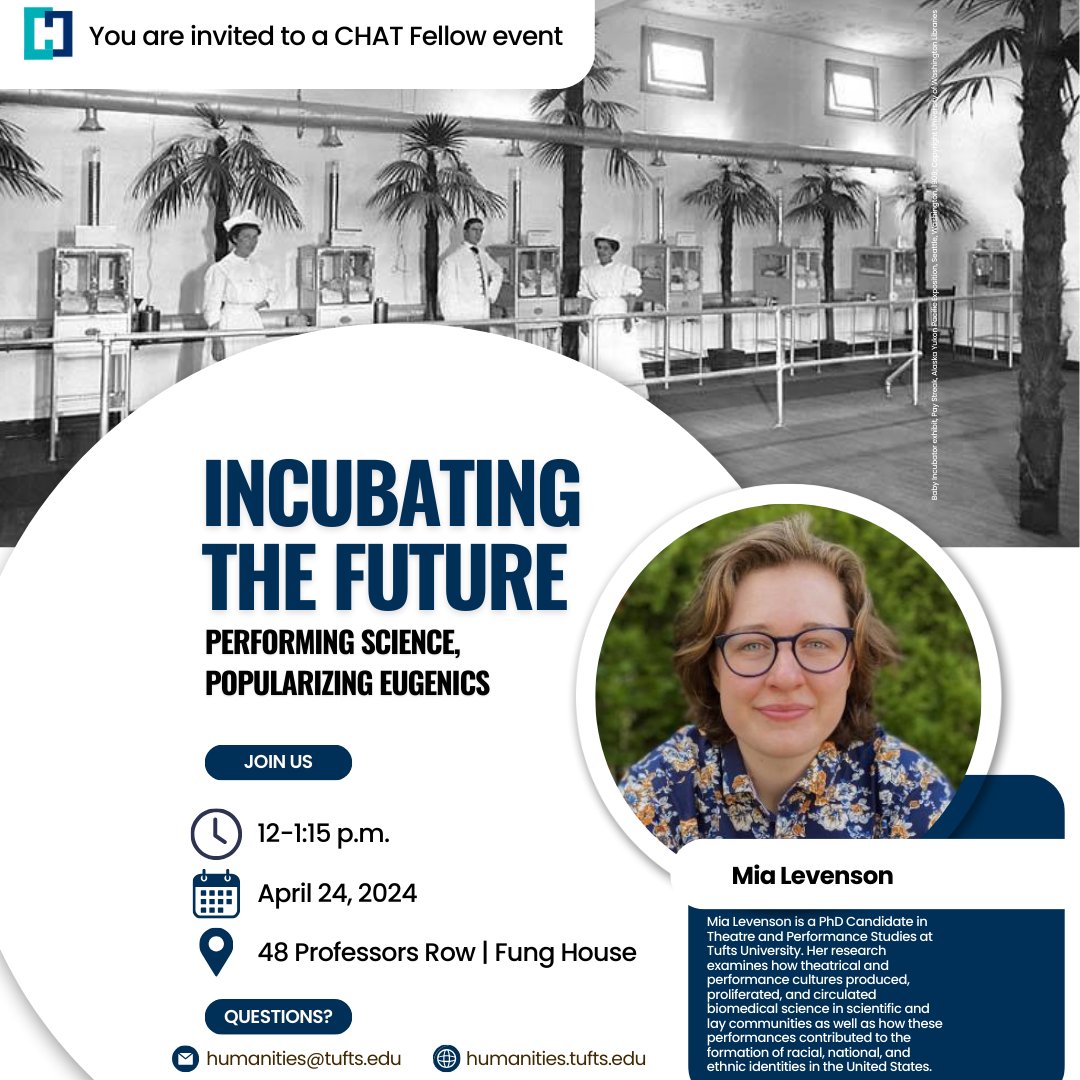 Join us next Wednesday (4/24) to hear  CHAT Fellow Mia Levenson discuss the proliferation of eugenic science in early 20th century American popular performances. All are welcome.