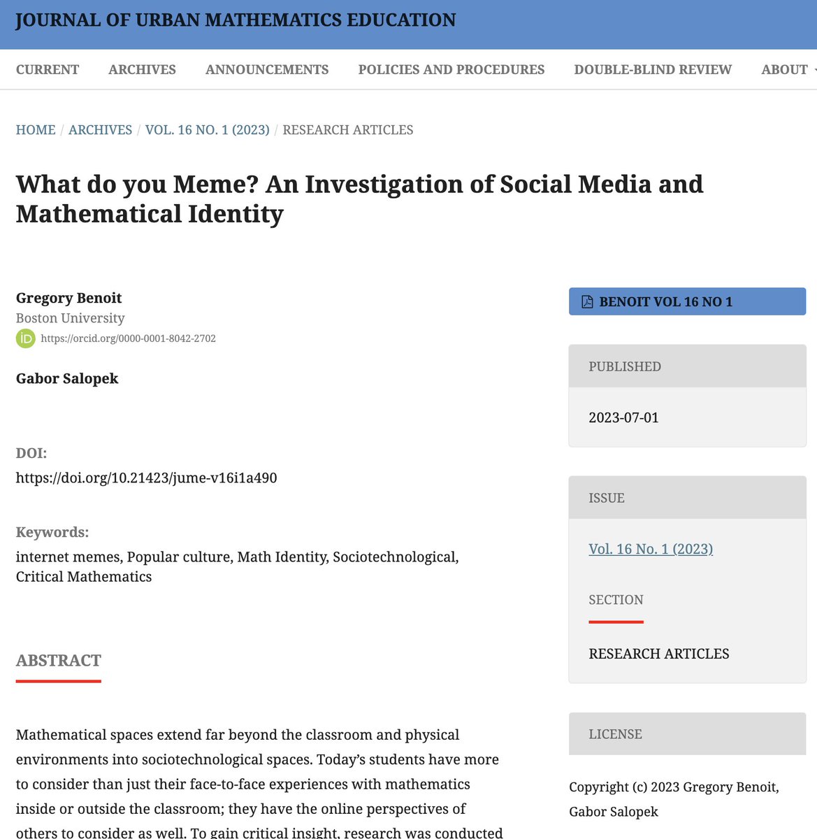 ‼️‼️‼️Exciting news! Our research on Math Memes is finally published! ‼️‼️‼️

Check it out…↘️

#MathIdentity
#MathMeme
#PositioningTheory

doi.org/10.21423/jume-…