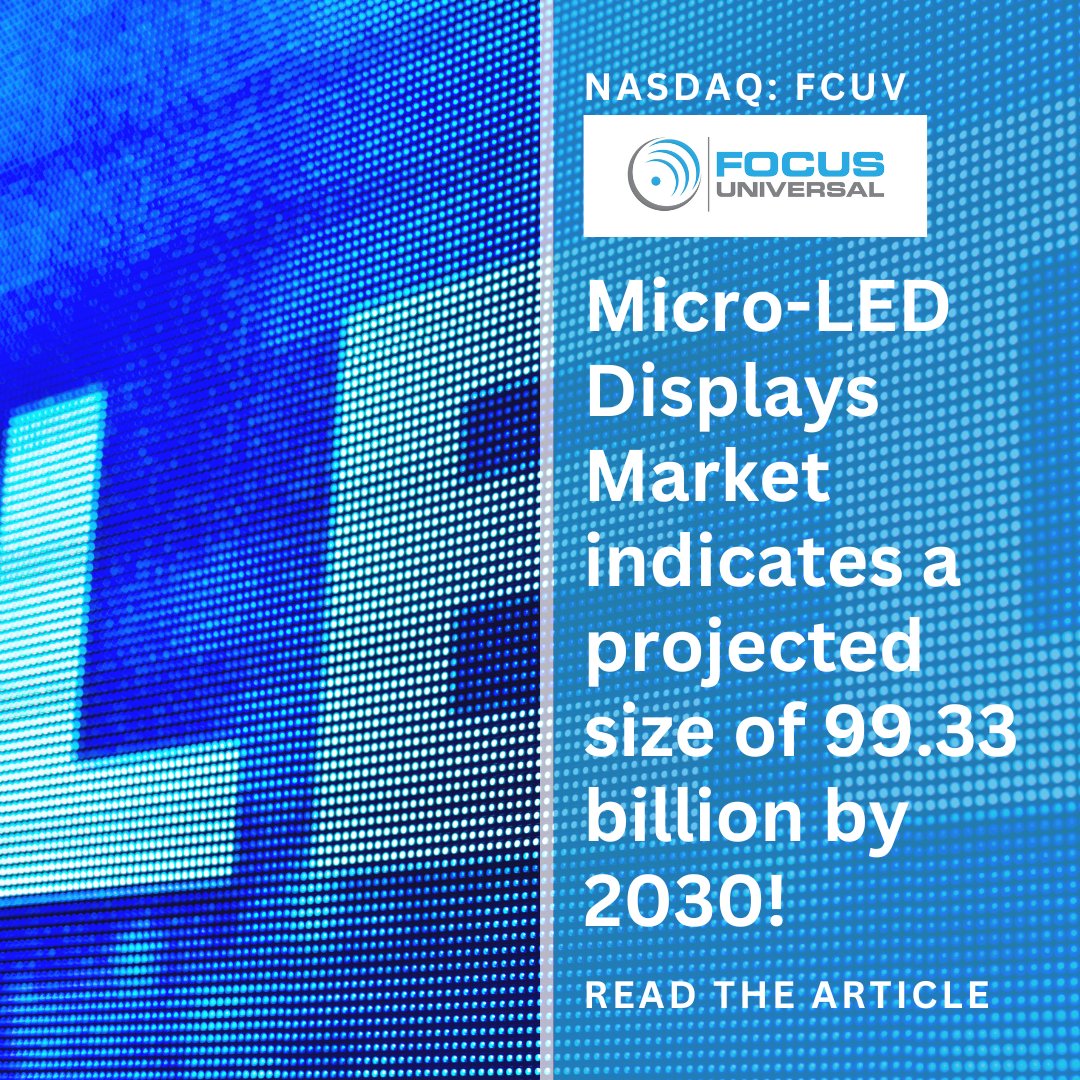 The global Micro-LED Displays Market is set to skyrocket to a projected size of 99.33 billion, with an incredible Compound Annual Growth Rate (CAGR) expected to hit 88.0% by 2030:
whatech.com/og/markets-res…

<a href="/Nasdaq/">Nasdaq</a>: $FCUV

#MicroLED #DisplayTechnology #Innovation #FocusUniversal
