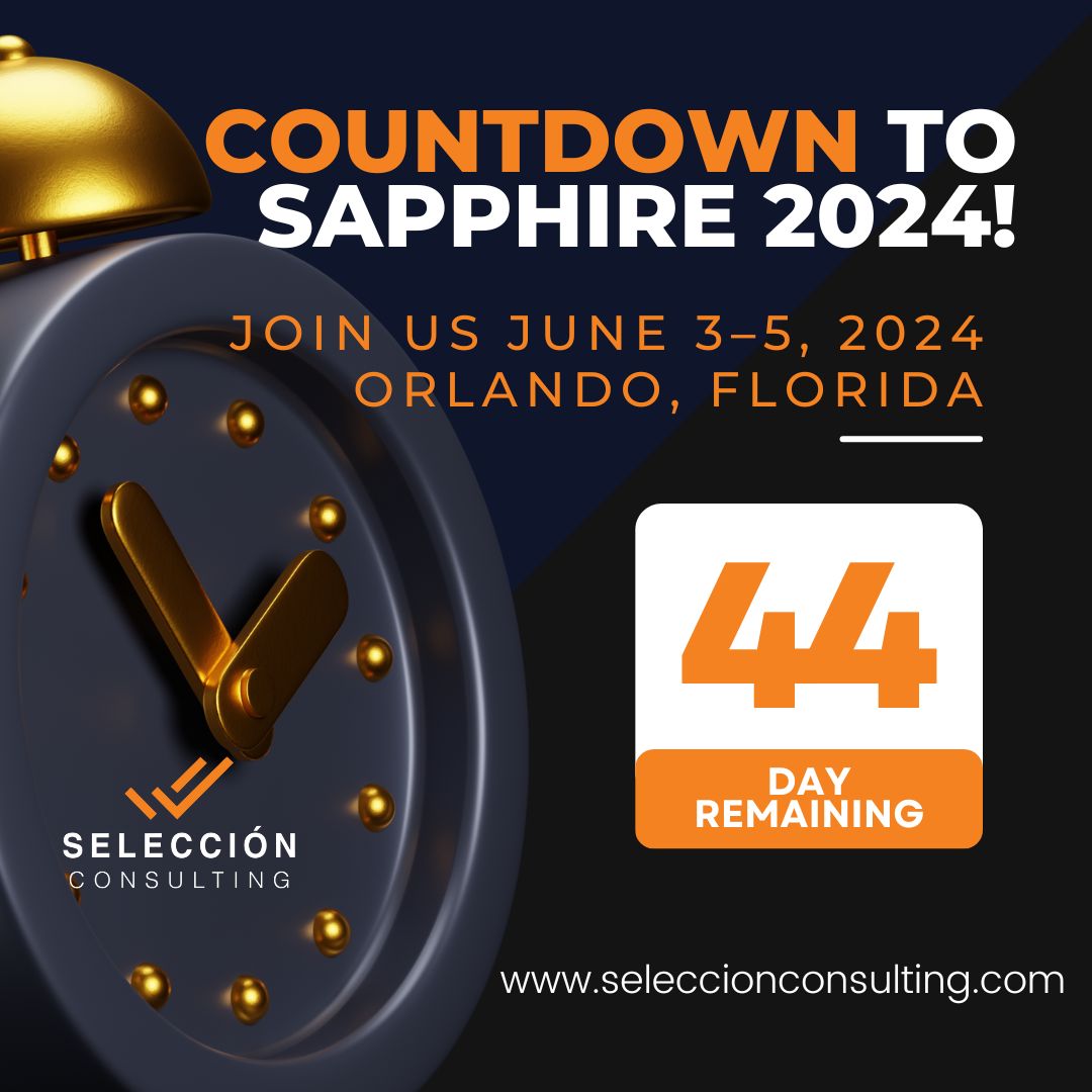 🔔 Attention #SAP enthusiasts! The #SAPSapphire & #ASUG Annual Conference is just 44 days away! #SELECCIONConsulting is thrilled to be a part of it! Stay tuned for updates, insights, and exciting announcements leading up to the big day.

Let's make #SAPPHIRE2024 the best one yet!