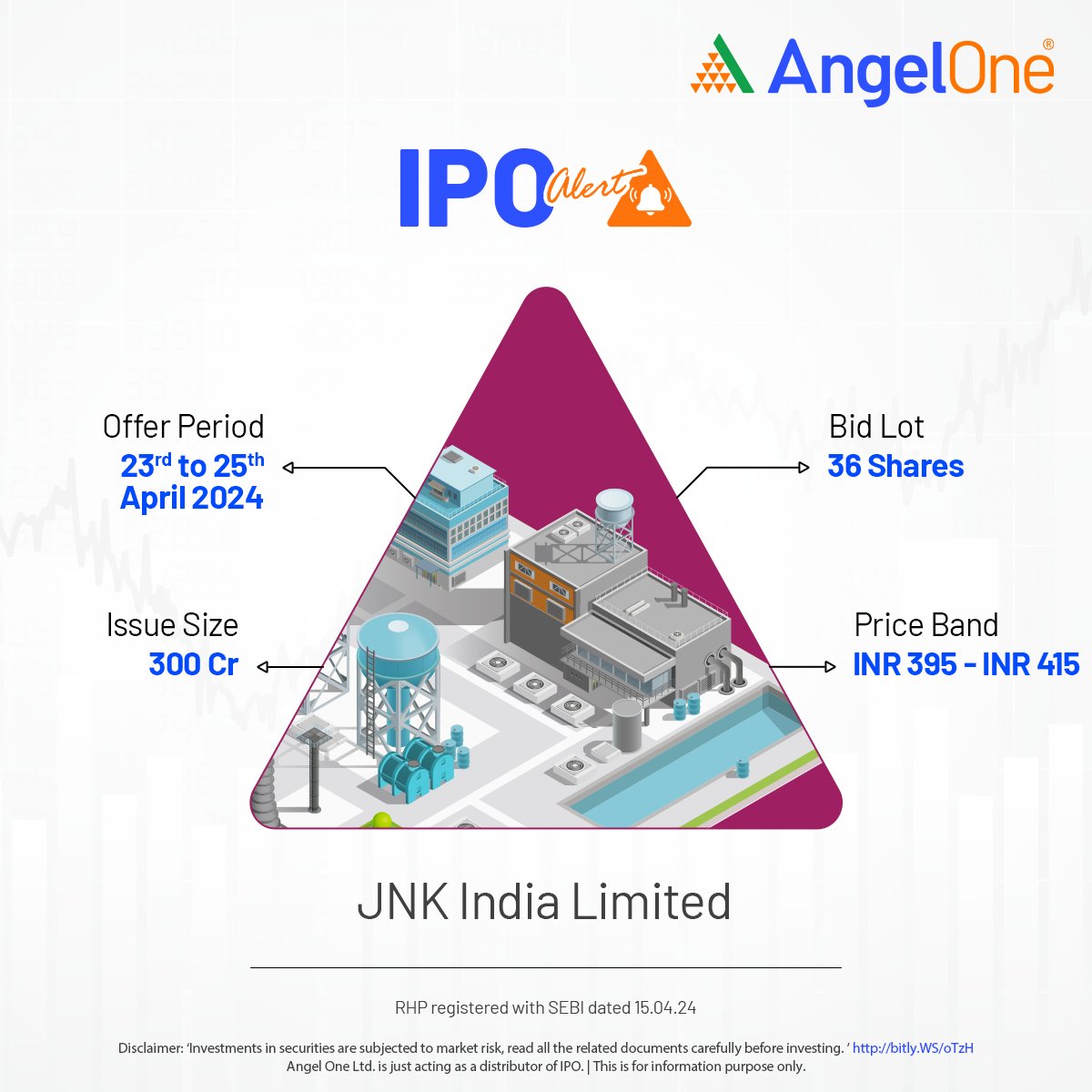 Don't miss out on this IPO by JNK India Limited. Established in 2010, JNK India Ltd is a joint venture with KOSDAQ-listed JNK Heaters Co. Ltd, Seoul. Specializing in EPC, it operates globally in Petrochemical, Oil & Gas, Fertilizer, and Chemical sectors. #AngelOne #IPO