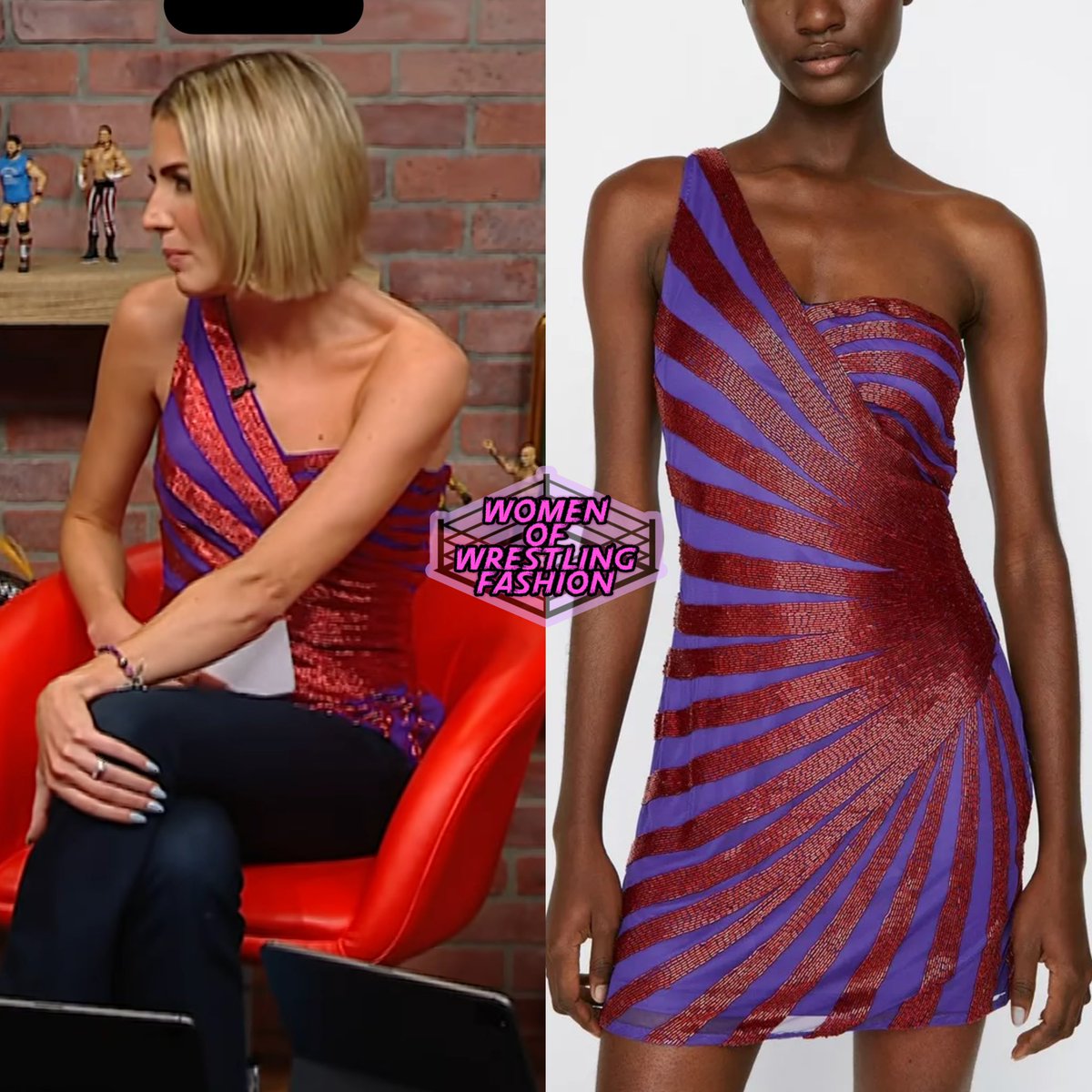 .@MeganMorantWWE wears the One Shoulder Spiral Sequin Mini Dress from @NastyGal ($99 - on sale)