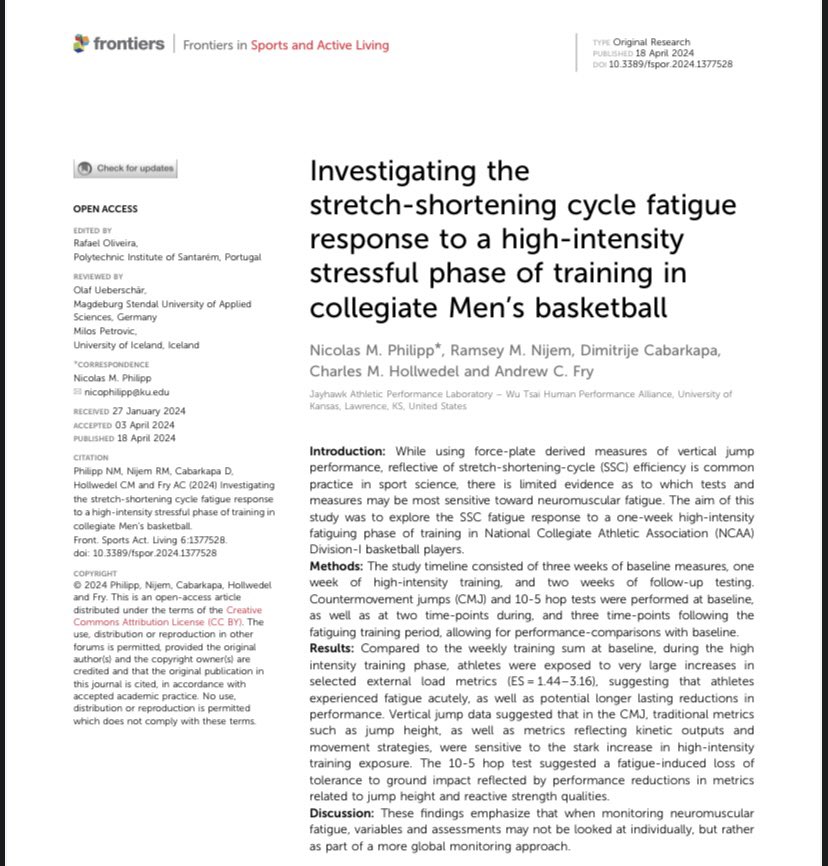 Nico Philipp, PhD (@nicophilipp10) on Twitter photo 🚨 Published Yesterday 🚨
If you are using force plates with athletes to quantify neuromuscular fatigue during stressful phases of training, this might be of interest to you.
doi.org/10.3389/fspor.…
<a href="/DrRamseyNijem/">Dr. Ramsey Nijem</a>
<a href="/chuck_hollwedel/">Chuck Hollwedel</a> 🚨 Published Yesterday 🚨
If you are using force plates with athletes to quantify neuromuscular fatigue during stressful phases of training, this might be of interest to you.
doi.org/10.3389/fspor.…
<a href="/DrRamseyNijem/">Dr. Ramsey Nijem</a>
<a href="/chuck_hollwedel/">Chuck Hollwedel</a>