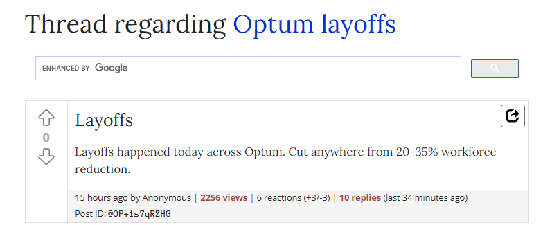 Optum did some major layoffs today too.. wondering it it’s because of the same reason?