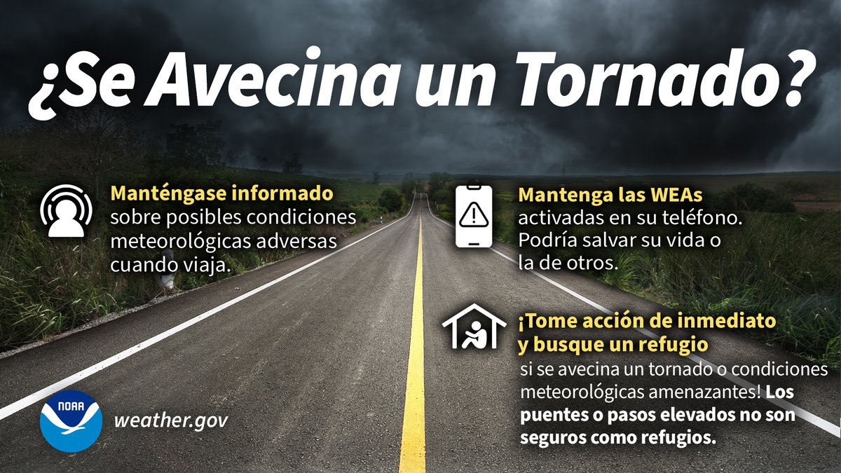 Es fundamental mantenerse informado sobre posibles condiciones meteorológicas adversas cuando viaja. ¡Infórmese antes de ir! weather.gov/wrn/tornado-es…