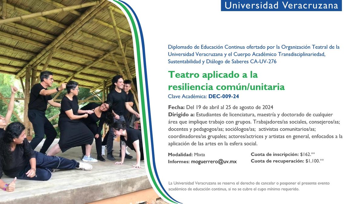 ¡Últimos 3️⃣ días de inscripciones! 👉🏻Llena tu solicitud: bitly.ws/3fSqs ➕INFO: moguerrero@uv.mx @ComunicacionUV @LuzioUV @DGDCulturalUV #DiplomadoUV #Teatro #Xalapa #Orteuv #GruposUV