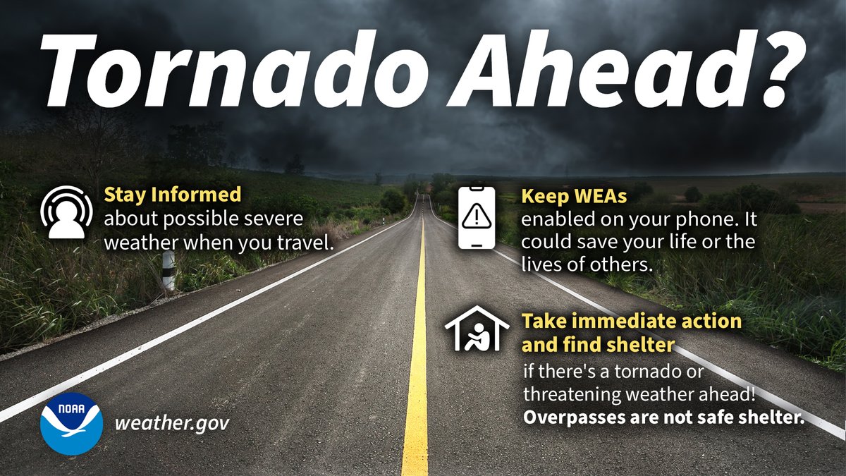 It's critical to stay informed about possible severe weather when you travel. Know before you go! weather.gov/safety/tornado