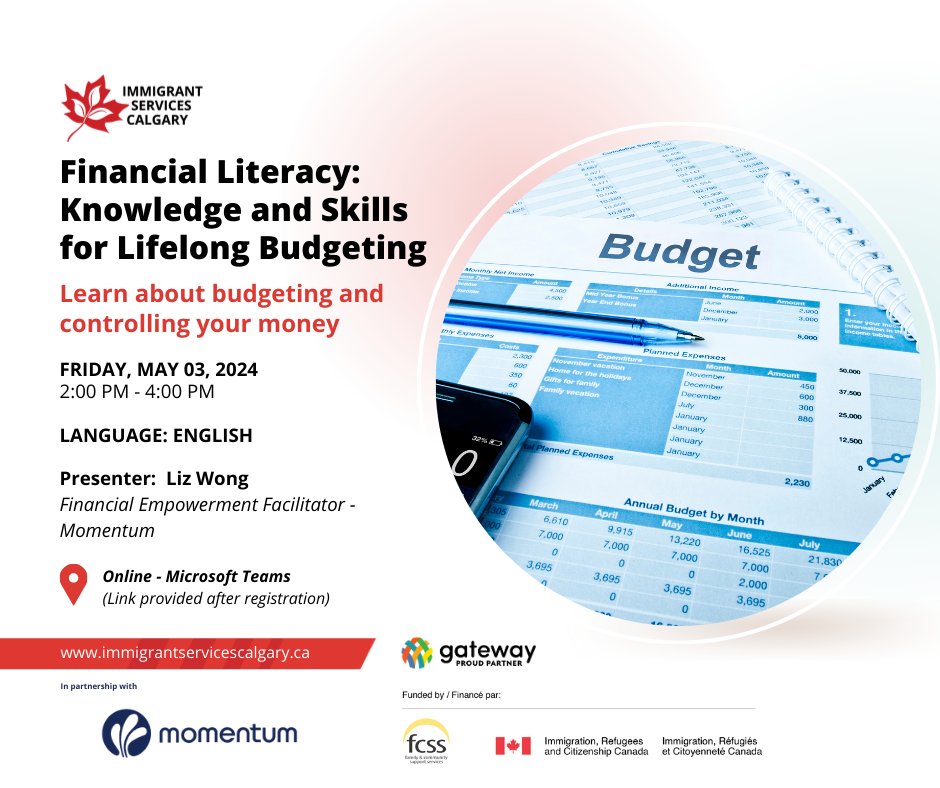 Would you like to learn about budgeting and managing your finances? Join this information session with Liz Wong, a financial literacy trainer with Momentum. In this workshop, Liz will share insights on budgeting and financial planning. To register: immigrantservicescalgary.ca/event/financia…