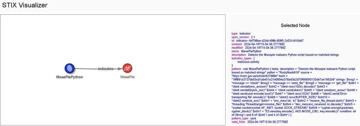 STIX2.1 supports YARA as an Indicator type. This allows Intel providers to distribute YARA rules in an automated fashion🐧 I wrote a Python script to convert an input YARA rule file into STIX2.1 JSON Bundle and also create a relationship with a Malware github.com/RustyNoob-619/…