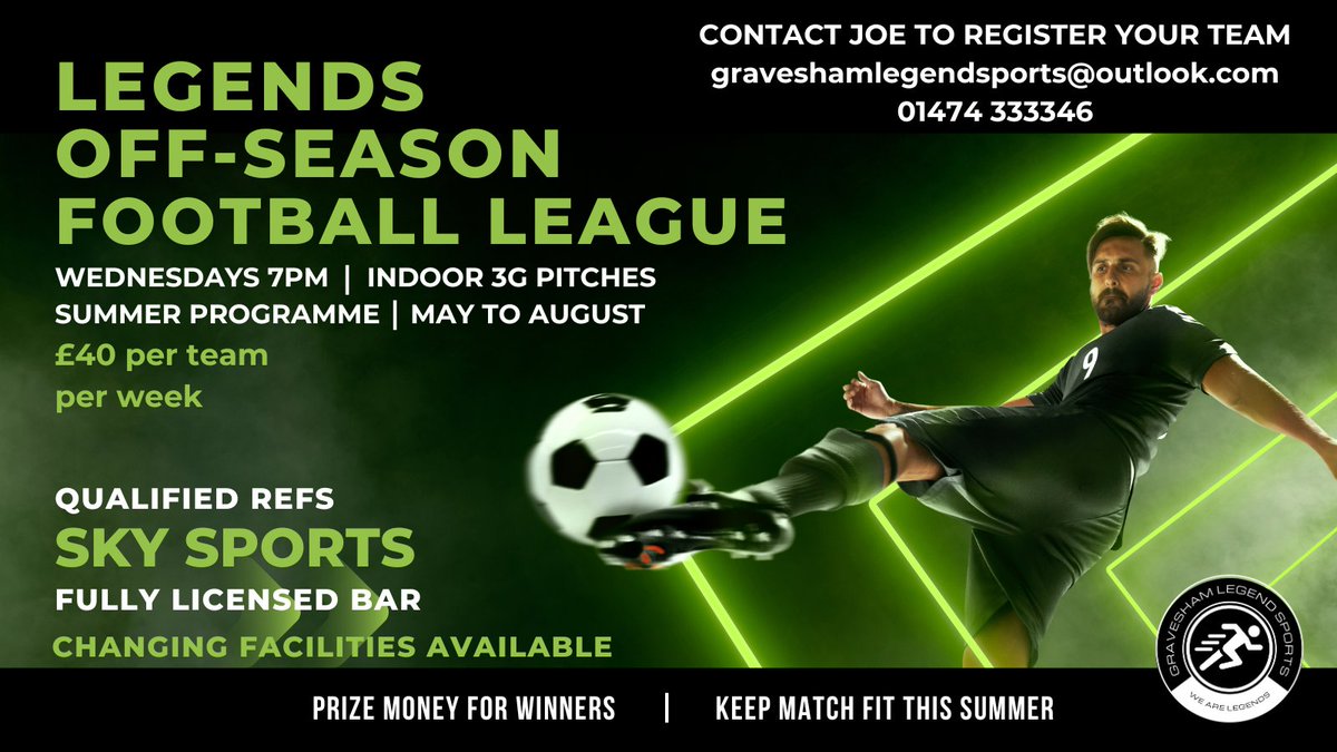 Get involved in our summer league to make sure you're match fit next season! Indoor pitches, Sky Sports, Fully licensed bar Get in touch to register your team