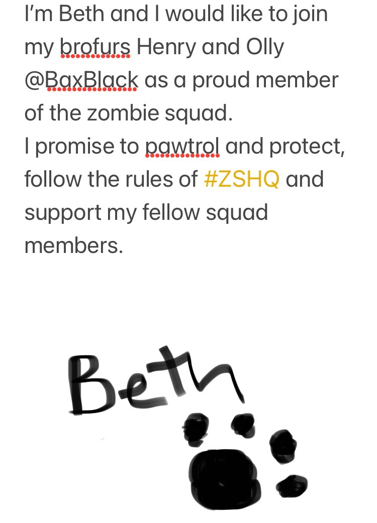 Beth: My oath for da zombie squad 🐾🐾🐾❤️@ZombieSquadHQ #ZSHQ