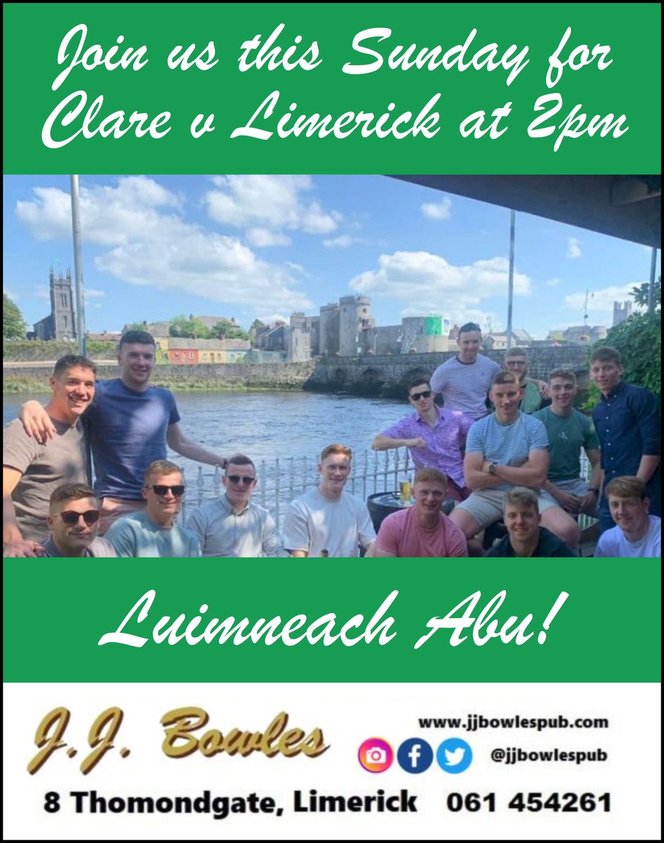 Join us this Sunday at 2pm in JJ Bowles for Clare v Limerick. It's going to be a cracker!