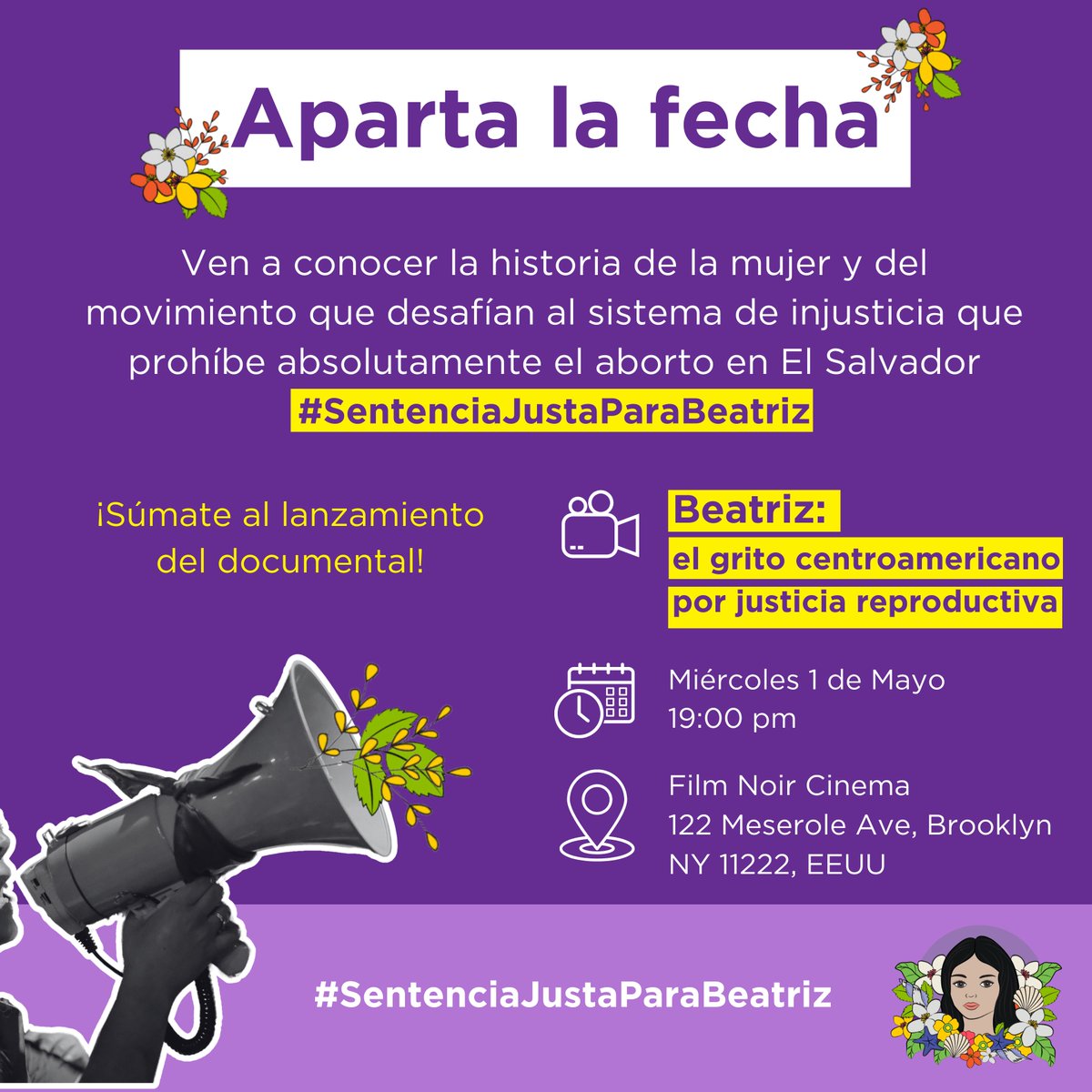 ¡La lucha de Beatriz en Nueva York! 🗽 Si vives en #NYC o asistes a la sesión sobre Población y Desarrollo de la ONU, únete al cine-foro 'Beatriz: el grito centroamericano por justicia reproductiva': 📆 1° de mayo a las 7 pm locales 📍 Film Noir - 122 Meserole Ave, Brooklyn.