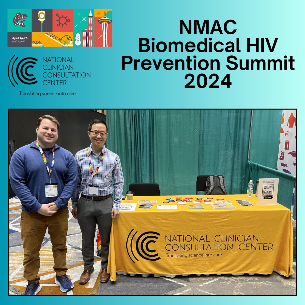 We're here in Seattle for the @NMACCommunity Biomedical HIV Prevention Summit 2024! Stop by the Exhibitor Hall, booth 214, for information about our services (and candy!) #BeElite #NMAC #HIVPrevention #MedicalConference
