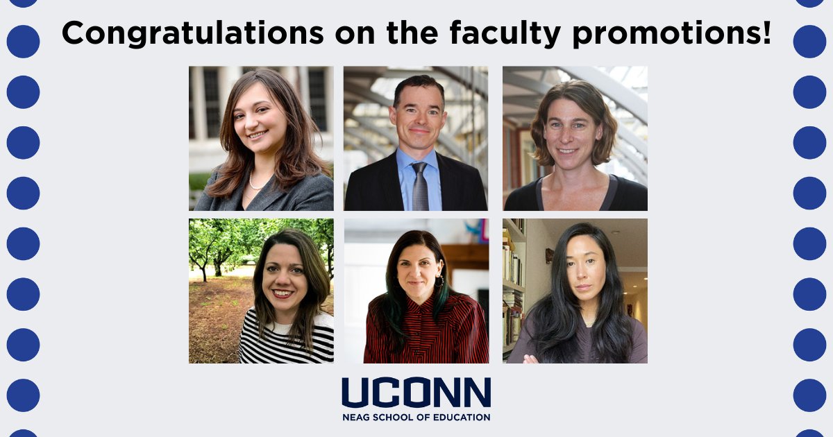 UConn awarded promotion and tenure to 91 faculty, including six from the Neag School of Education. Promotions include Alyssa Hadley Dunn, Devin Kearns, Allison Lombardi, Bianca Montrosse-Moorhead, Jennie Weiner, and Grace Player. brnw.ch/21wIZKg