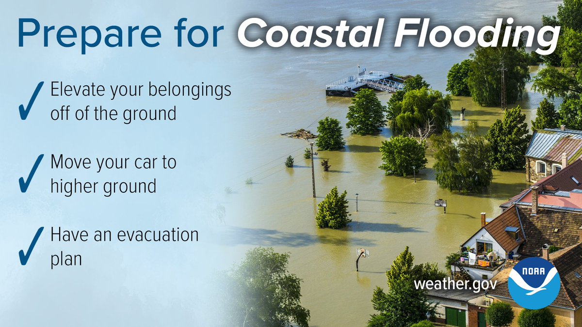 If coastal flooding is expected, be prepared. Elevate your belongings off the ground, move your car to higher ground, and have an evacuation plan. #WeatherReady weather.gov/safety/flood