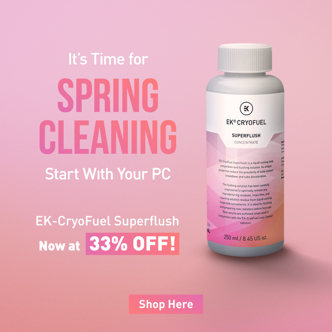Get EK-CryoFuel Superflush (Concentrate 250mL) 💥 at 33% OFF 💥! Spring Cleaning is due, so why not start with your PC’s liquid-cooling loop? Time to clean those pipes ➡️ ek.tech/CryoFuelSuperf…