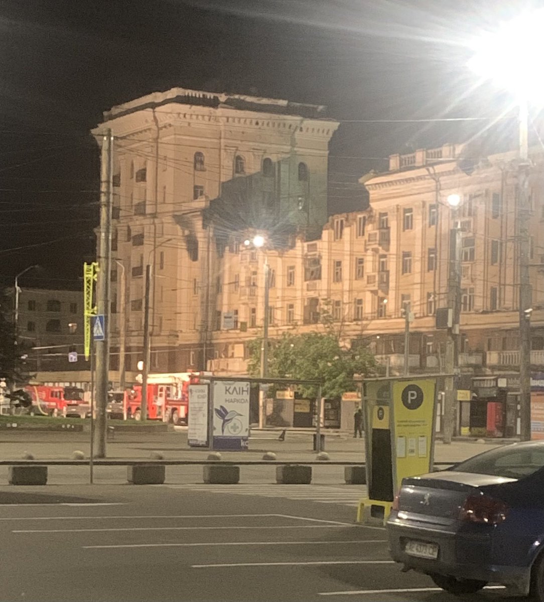 This is the damage just outside the Dnipro train station tonight. Just blatant terror!
