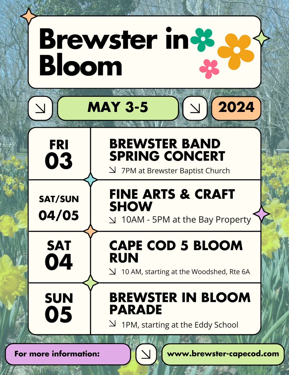 Two short weeks until the 38th Brewster in Bloom! Mark your calendars and visit buff.ly/3nmp1Ws for a full list of Brewster in Bloom events! #BrewsterInBloom #BrewsterCapeCod #BrewsterMA