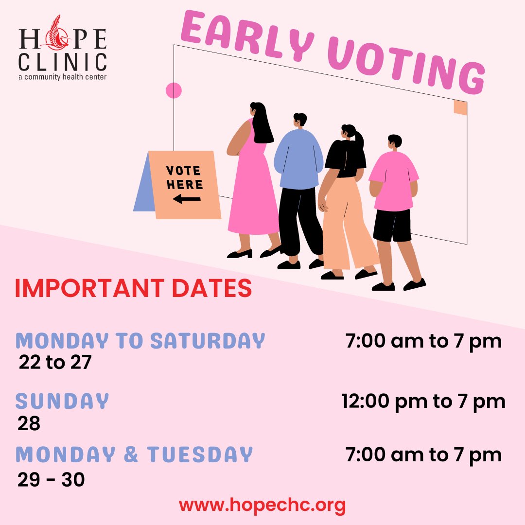 HOPE Clinic encourages our community to participate in early voting. ✅ 📅Mark the important date for early voting in your calendar and be part of shaping our future! 🌟 #EarlyVoting #CommunityVoice #HOPEClinic Vaccine saves lives 💉