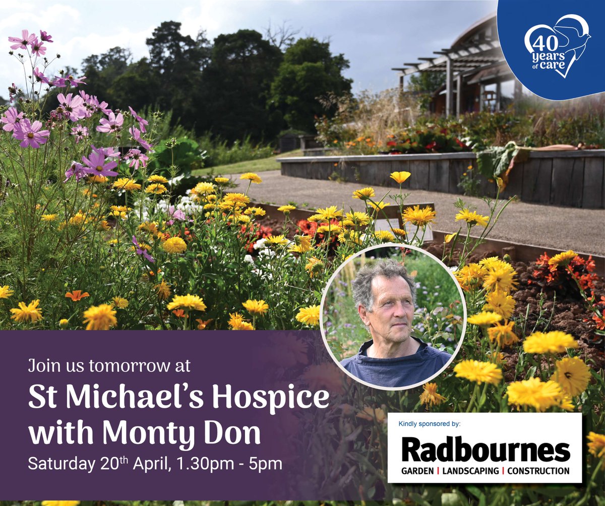 🌼 Join us tomorrow to explore our vibrant Hospice garden, adorned with Monty's beloved Forget Me Nots. 💐 Guided by our Volunteer Gardening Team, indulge in cream tea and local choir melodies! 🍰🎶 Find out more: bit.ly/SMH_OG_SMHMonty Sponsor: @RadbournesHFD