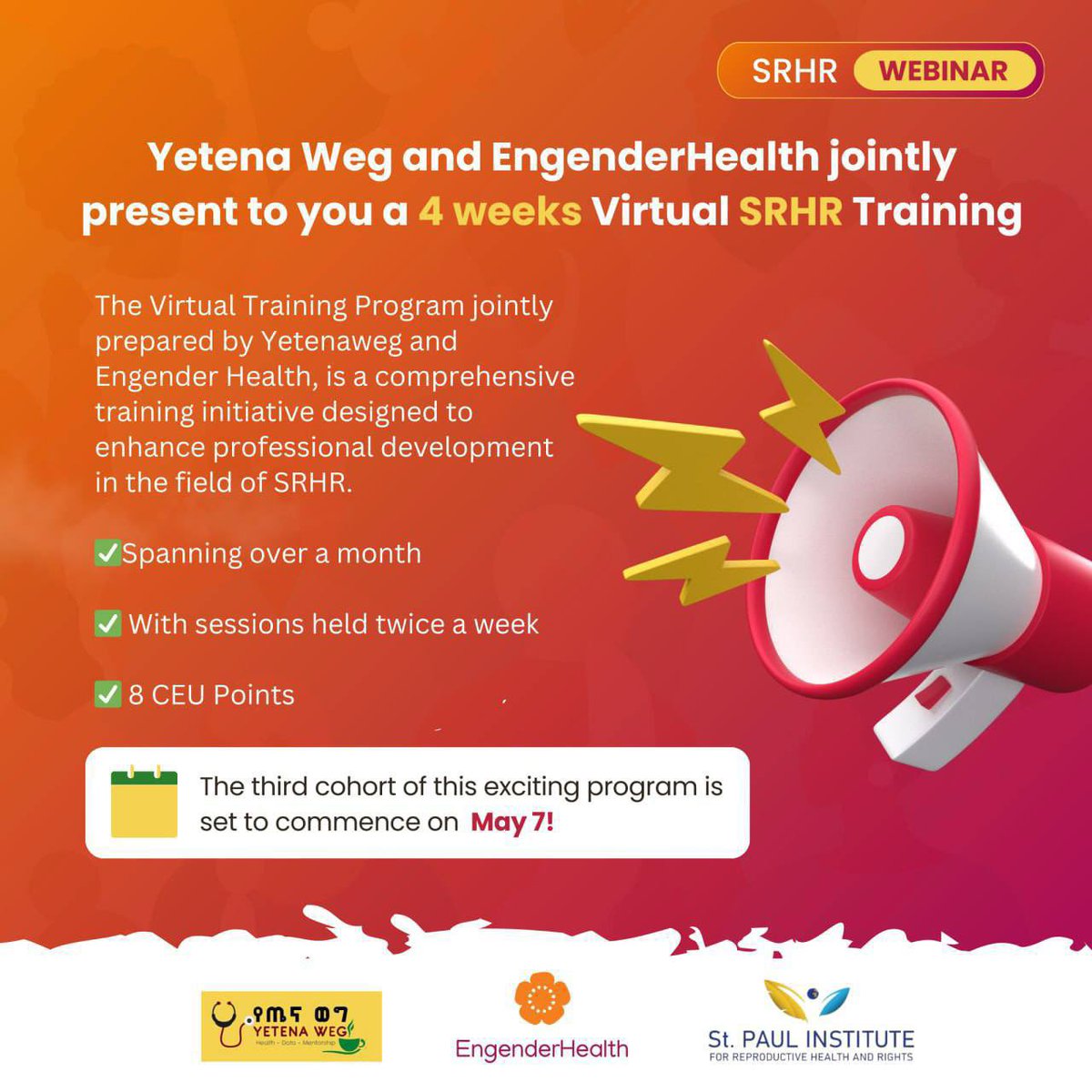 Have you been eagerly waiting for the chance to join our SRHR virtual training? Your wait is over! Another round is here, tailor-made for passionate healthcare professionals like you! Join us for an enriching 4-week virtual training journey presented by Yetenaweg and