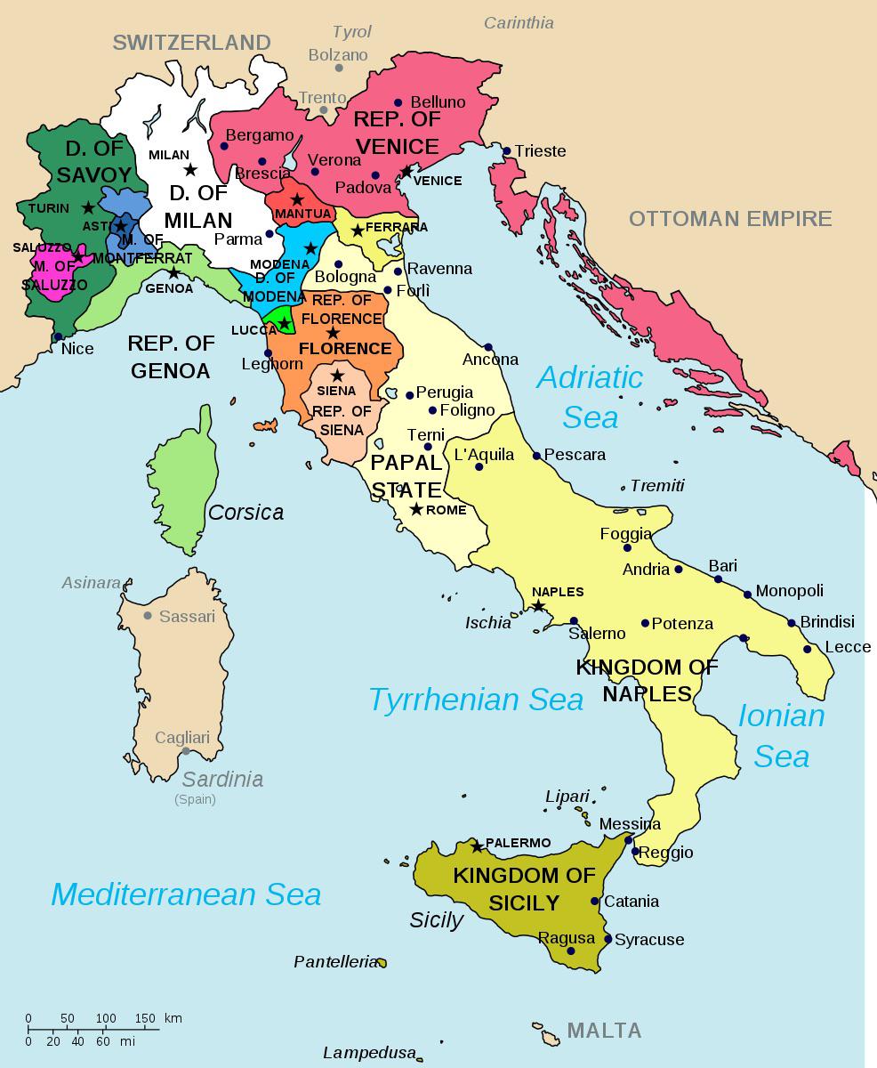 Map of Italy during the Renaissance (1494)