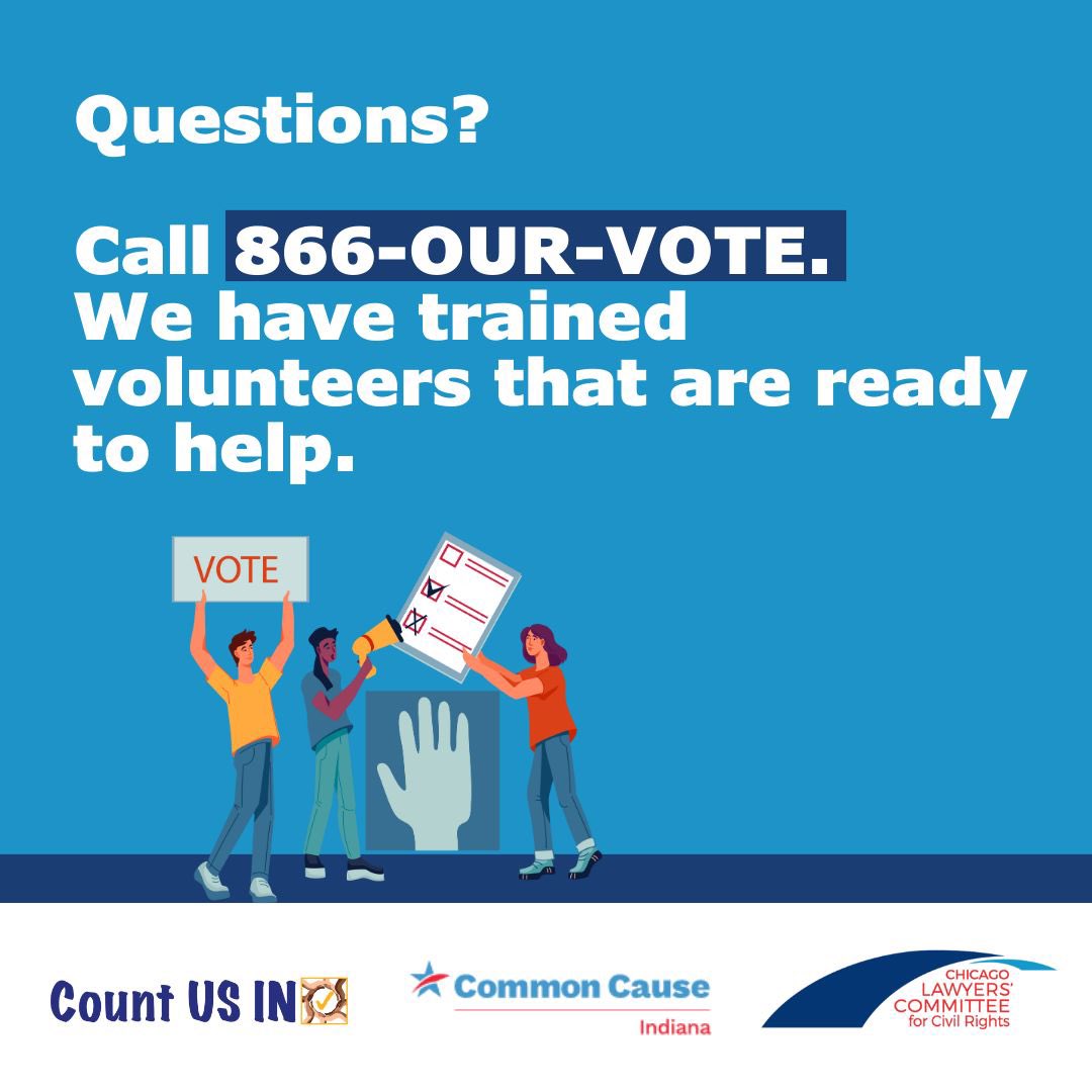 ‼️ Reminders for the Indiana Primary Election ‼️ Looking to vote by mail? The last day to request to do so is April 25th. If you have any questions about voting, call 866-OUR-VOTE for assistance! #ElectionProtection