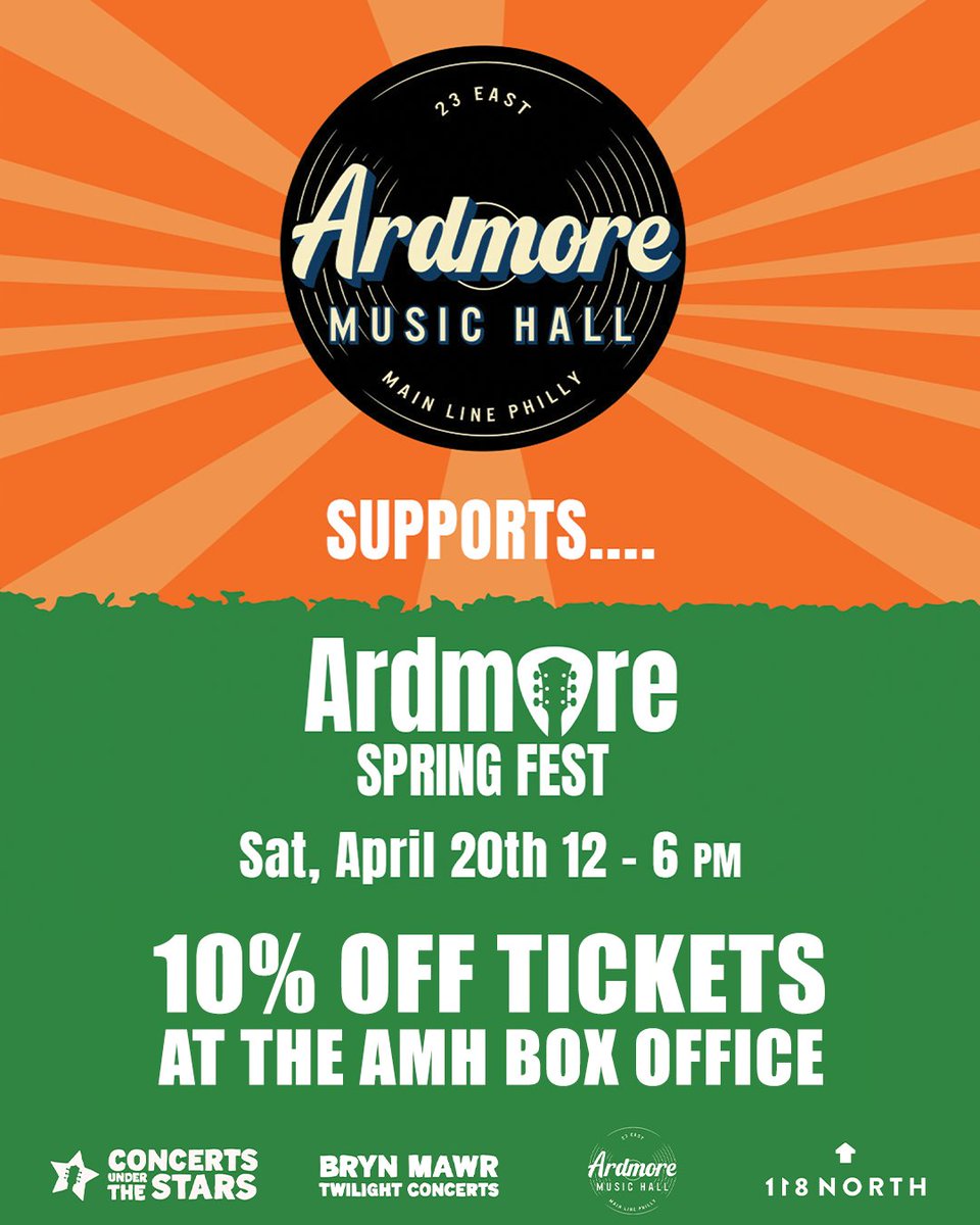 See you at Ardmore Spring Fest this Saturday 💐 Get 10% off tickets to upcoming shows at AMH, @118northwayne, @concertsunderthestarskop & @brynmawrtwilightconcerts!