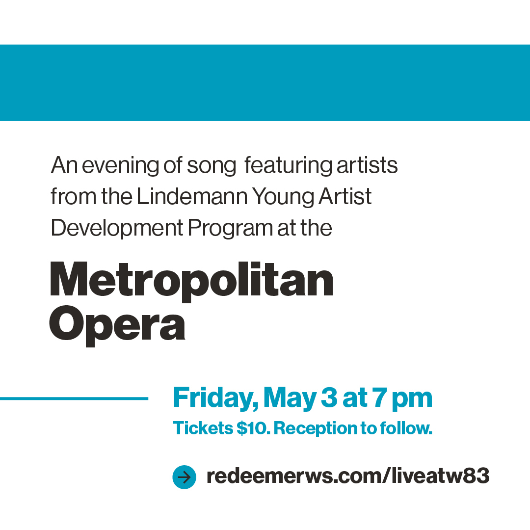 W83 Ministry Center (@150w83) on Twitter photo Join us on Friday, May 3 at 7 pm for Live at W83, an evening of song featuring Jonghyun Park (tenor), Amanda Batista (soprano) and Eleomar Cuello (baritone) as they perform classical music by Rachmaninoff, Respighi, Yun, Ibert, Alonso and others.
<a href="/MetOpera/">Metropolitan Opera</a> Join us on Friday, May 3 at 7 pm for Live at W83, an evening of song featuring Jonghyun Park (tenor), Amanda Batista (soprano) and Eleomar Cuello (baritone) as they perform classical music by Rachmaninoff, Respighi, Yun, Ibert, Alonso and others.
<a href="/MetOpera/">Metropolitan Opera</a>