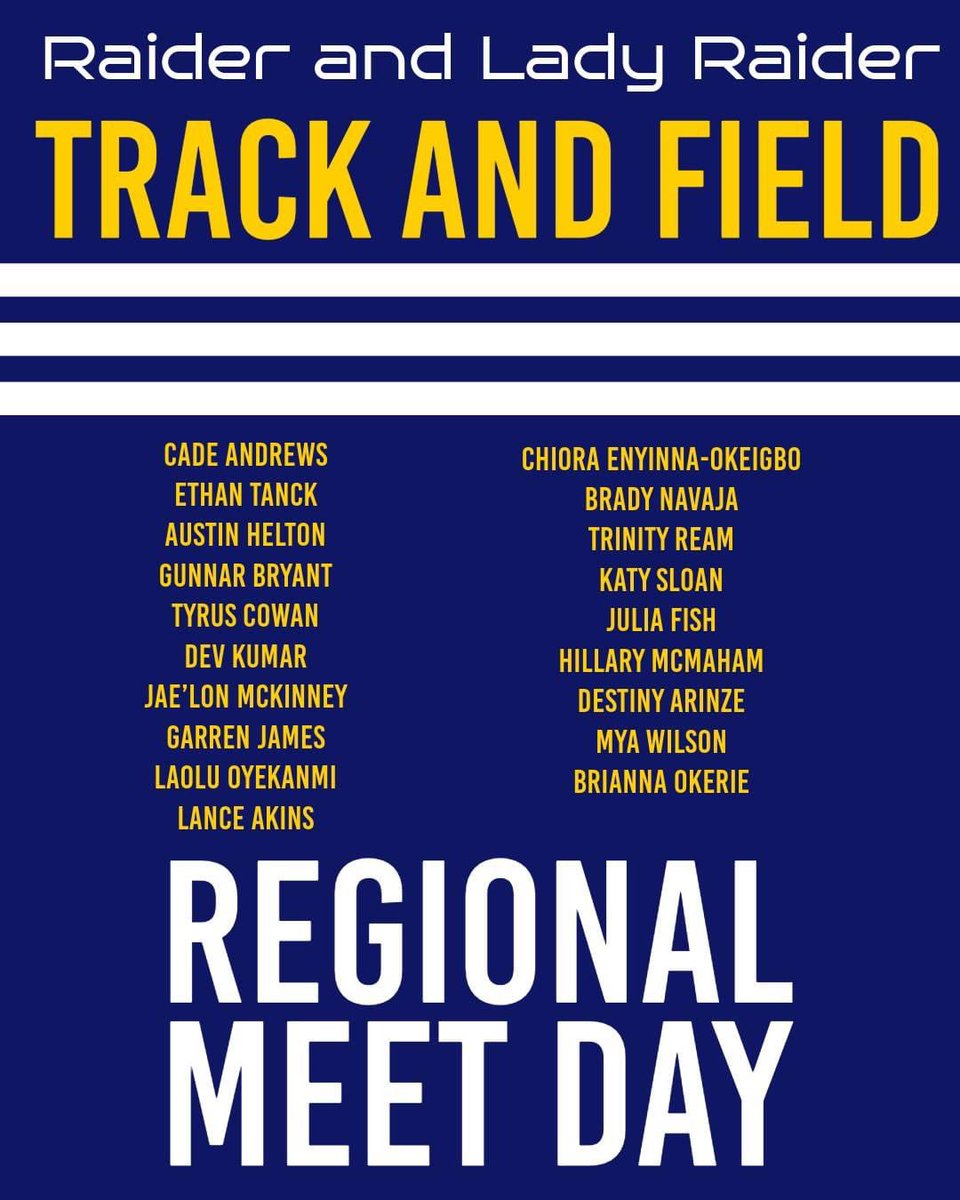 Wishing ALL of our Raiders  the BEST as they compete at the Regional Track Meet!
