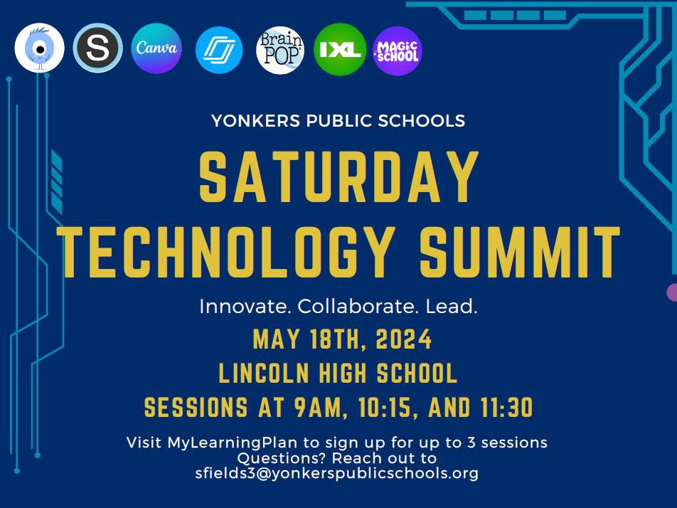 📅 Save the date! Join us for the Yonkers Tech PD Summit at Lincoln High School on Sat, May 18th. Dive into tech with 16 engaging sessions across three time slots. Register on My Learning Plan to secure your spot!#TechSummit #PD #Yonkers #edtech
