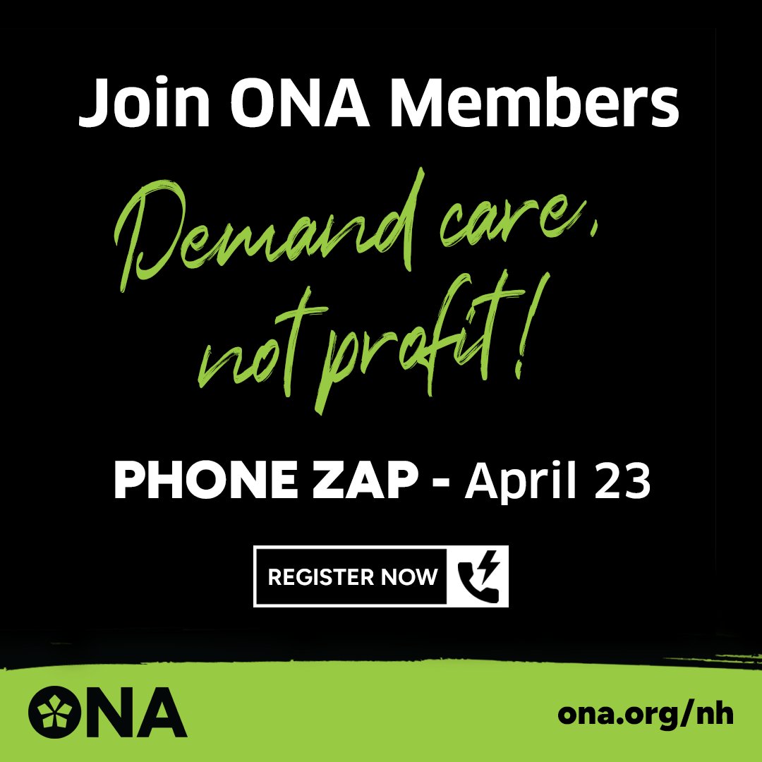 ONA members are at the bargaining table with for-profit nursing homes employers, and they need your help! Join their phone zap to demand these employers put residents first by prioritizing staff-to-resident ratios! #CareNotProfit Register at ona.org/nh-phonezap