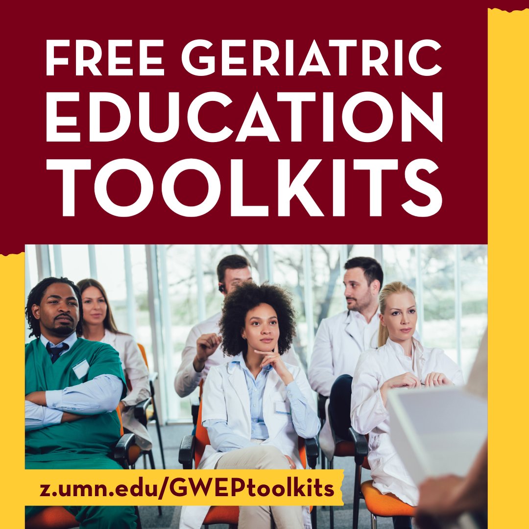 Get FREE Geriatric Education Toolkits to teach age-friendly care at ➡️: bit.ly/3xselyu. #AgeFriendlyMinnesota | #GeriatricsEducation | #Gerontology | #AgeFriendly | #AgeFriendlyMN