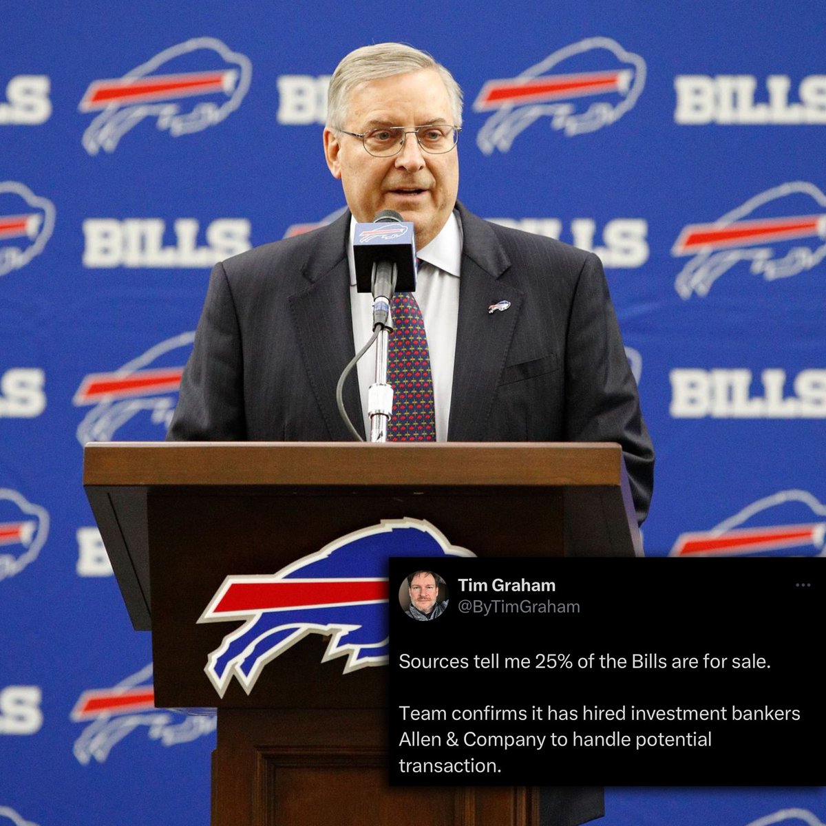 BfloFanatics's tweet photo. The Pegulas are selling 25% of the Bills, per @ByTimGraham. An interesting move with lots of implications.

#BillsMafia 🦬 https://t.co/NABp0xAAWR
