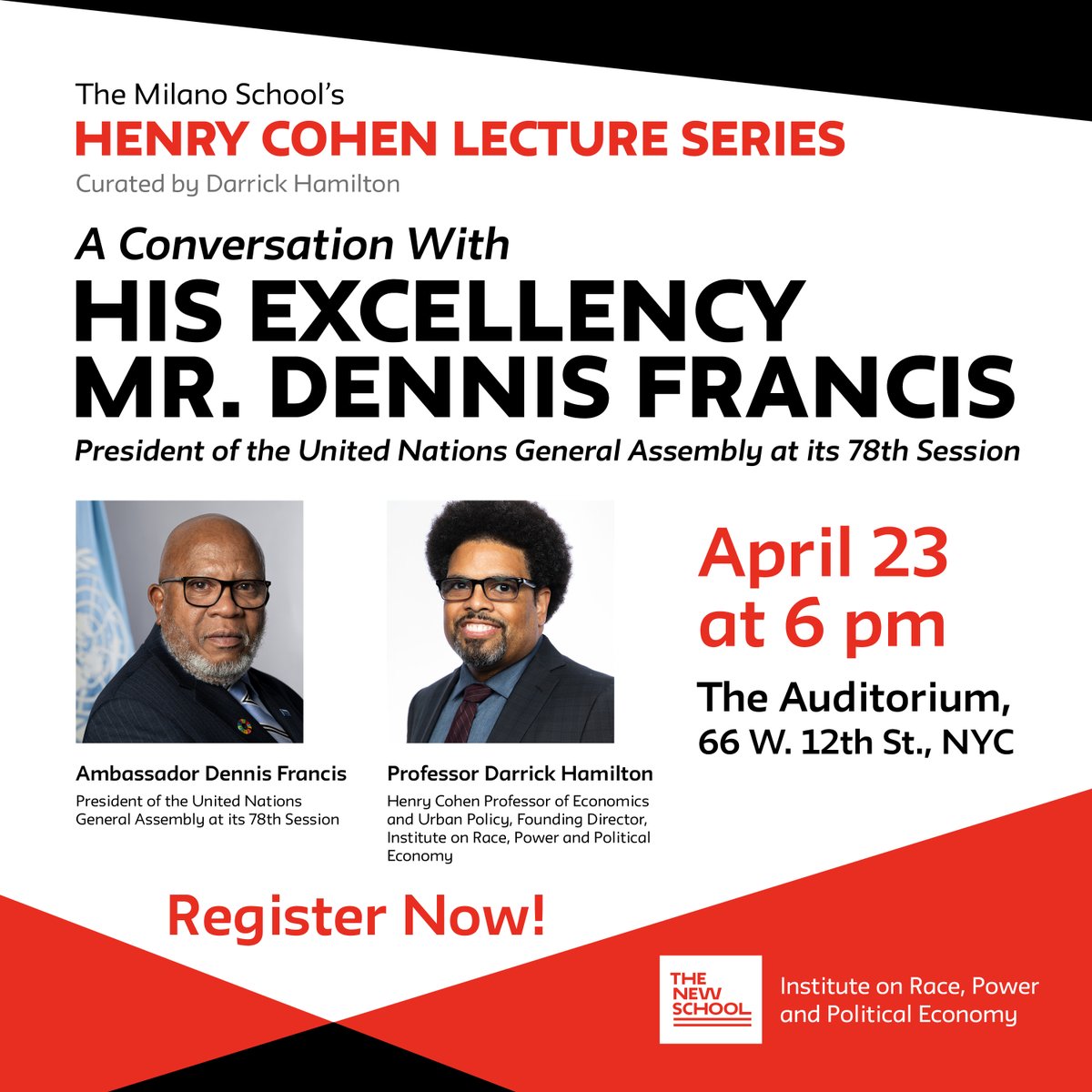 Honored to welcome President of the @UN General Assembly @UN_PGA to @TheNewSchool next week to explore the challenges and opportunities of multilateralism in advancing peace, prosperity, and sustainability. Join us: bit.ly/undennisfrancis