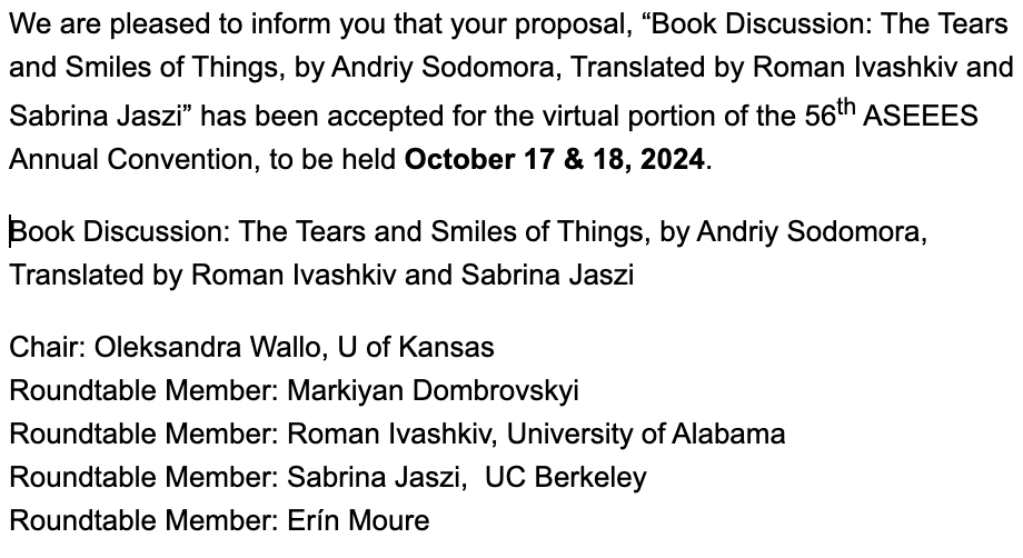 Can't wait to discuss the work of Andriy Sodomora w/@roman904 and an incredible, international group of scholars, poets, translators at #ASEEES25! @tsurkankate is also in the mix