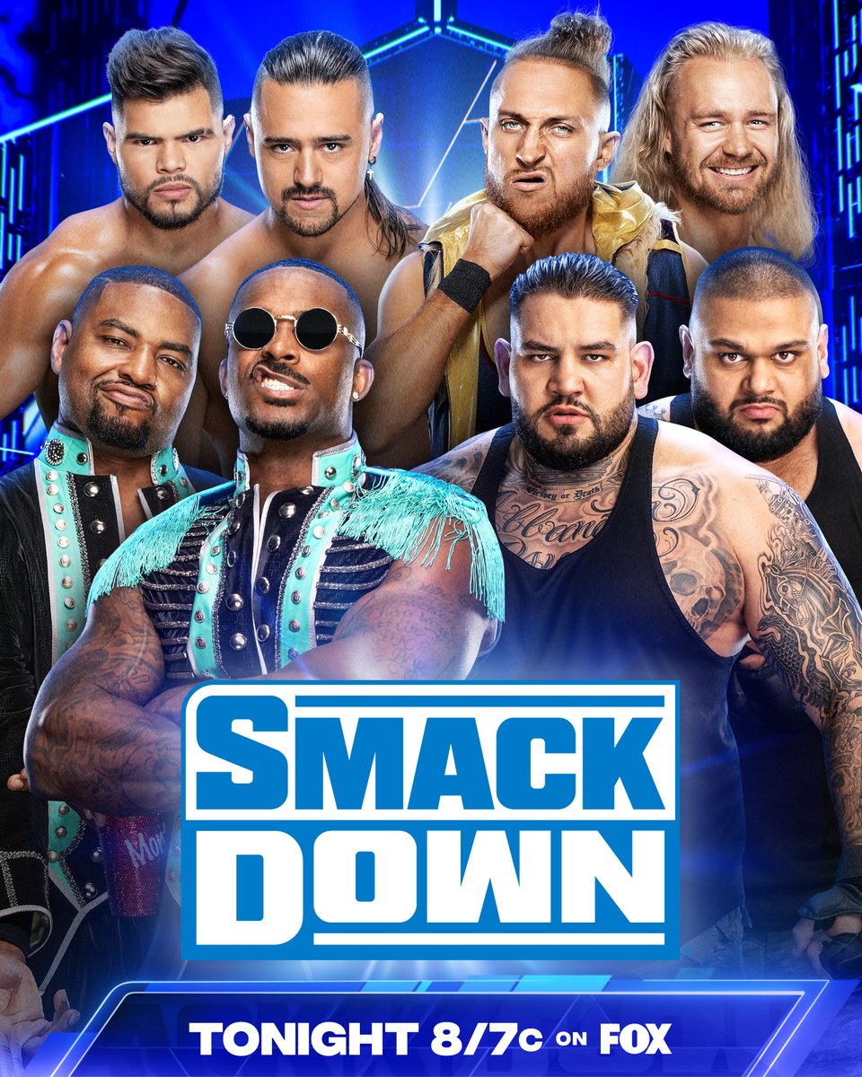 WWE's tweet photo. TONIGHT on #SmackDown: 

A Fatal 4-Way Match will determine No.1 Contenders to @_Theory1 and @GraysonWWE's Tag Team Titles! 

📺 8/7c on @FOXTV https://t.co/uqMNIU5N6a