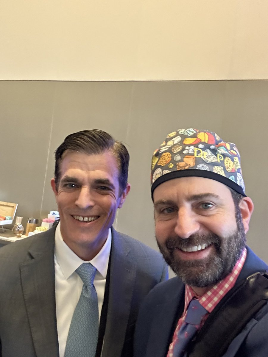 I met @EricKnauerMD in person for the first time @SAGES_Updates after years on online interaction. His talks were great and he is a master at teaching LCBDE. AND HE MADE ME A CHEESE/CYCLING SCUB CAP