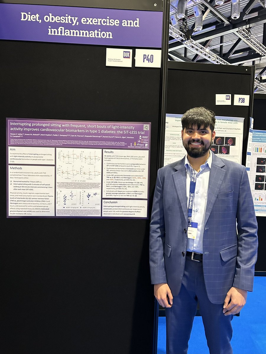 Nawaz_ZS's tweet image. Had a great time presenting our work on the (microphone) vascular markers in response to interrupting prolonged sitting in T1D and also some observational activity data at #DUKPC24 before I jet off to begin my training at @ImPennsy later this year @Campbell_MD @AjjanRamzi